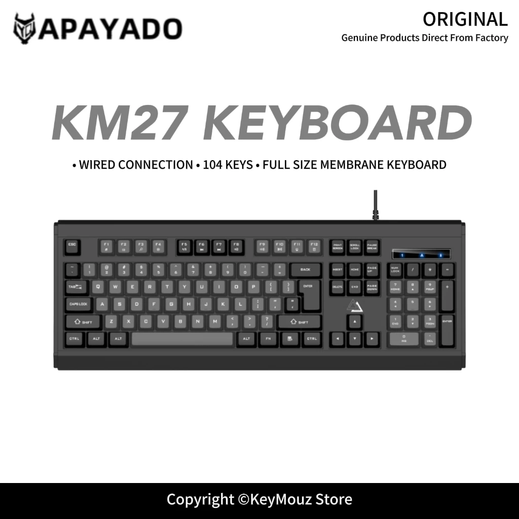 USB Wired Office Keyboard APAYADO KM27 Full Size Membrane Keyboard with Color-matched Keycaps for Business Work