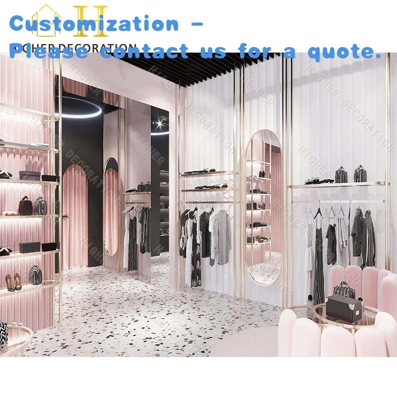 

custom.Pink Style Dress Shop Design Customized Durable Metal Clothing Display Rack Clothing Store Furniture Clothing Display Fix