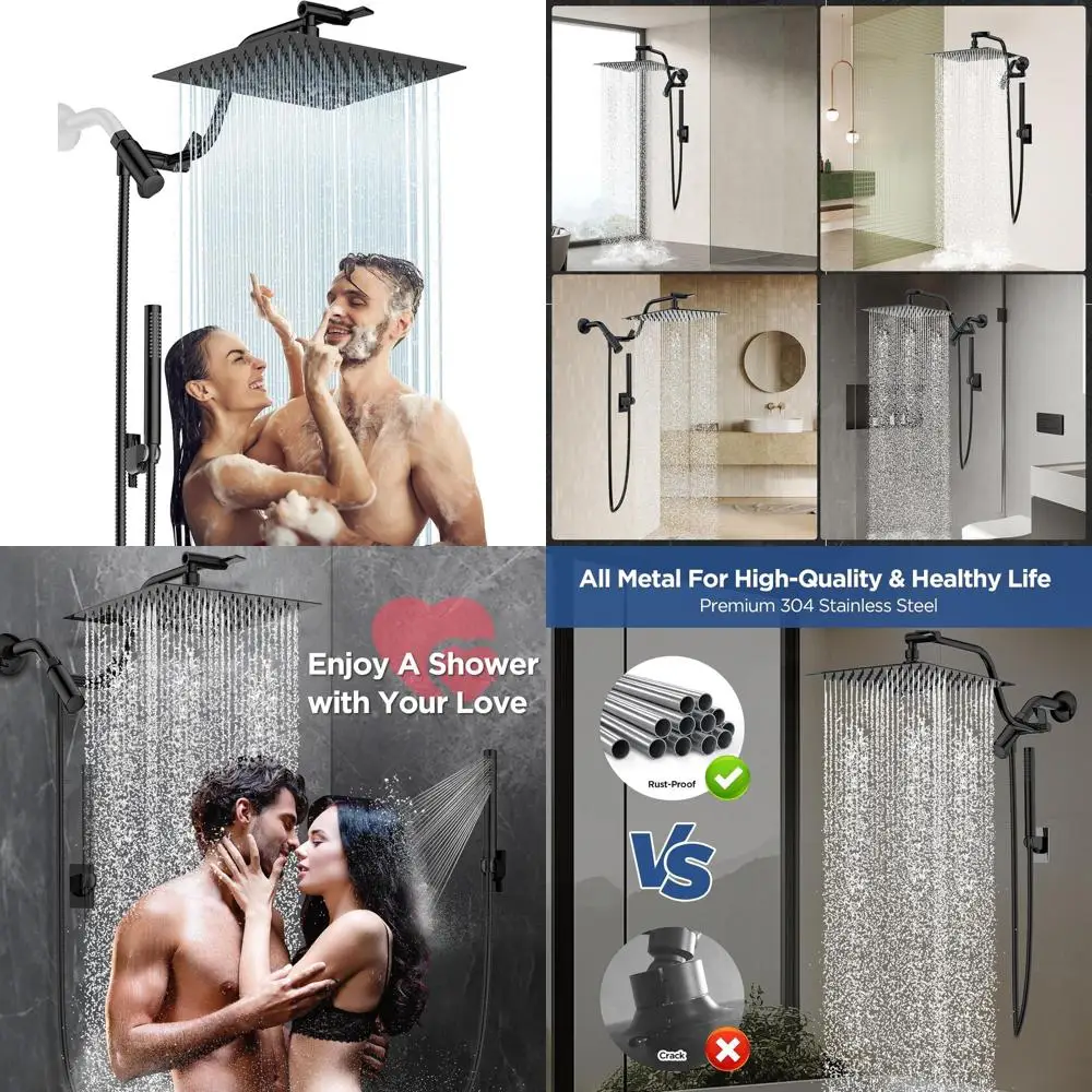 

High-Pressure Dual Shower Heads with Handheld, Adjustable Arm, Full-Body Coverage, Black