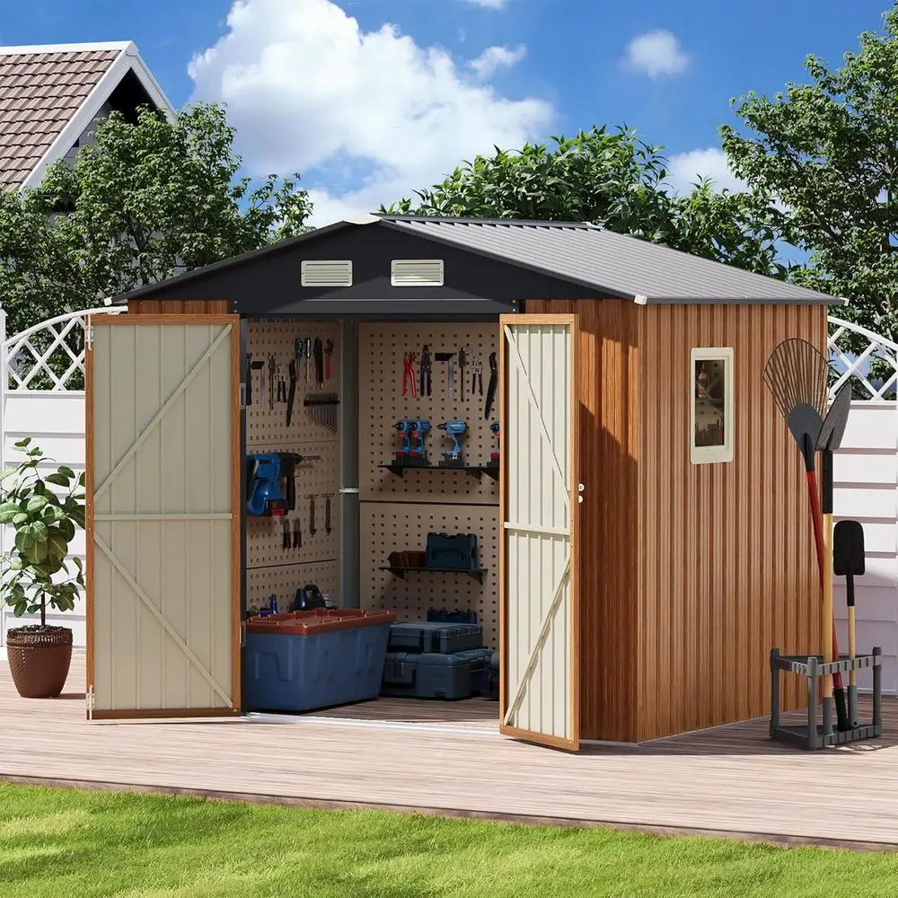 

Безопасный металлический уличный сарай 8x6 — большое садовое хранилище с дверью и окном для инструментов для патио и газонов