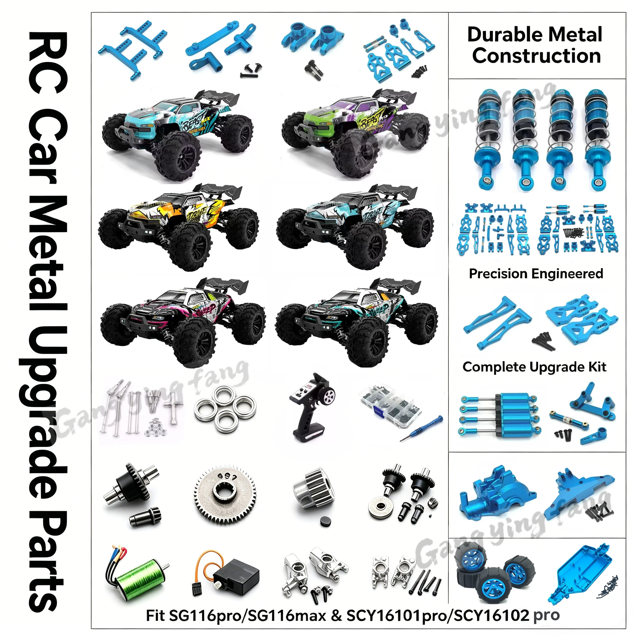 Kit de Atualização em Metal 16101PRO SG116 MAX com Amortecedor Oscilante, Caixa de Câmbio, Eixo de Transmissão, Pneu, Rolamento e Chassi para 16101 16102PRO