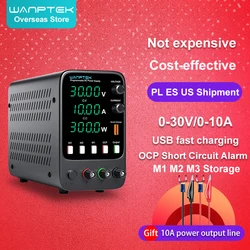 Wanptek Adjustable DC Power Supply 30V 10A Lab Programmable Memory Function Bench Power Source Voltage Regulator Switch 60V 5A