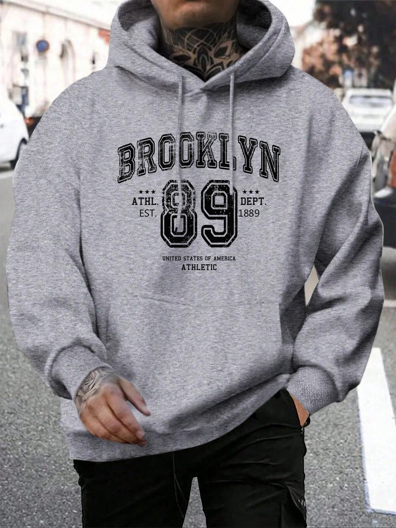 Brooklyn 89 Letter Print Hoodies Male Fashion Comfortable Hoodie Autumn Soft Fleece Men Hoody Pocket Pocket Warm Tops