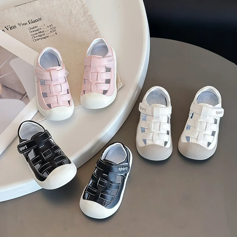 

Kids Woven Strap Sandals 2026 Summer Breathable Lightweight Hollow Out Shoes Children Anti-Collision Toe Cap Breathable Footwear