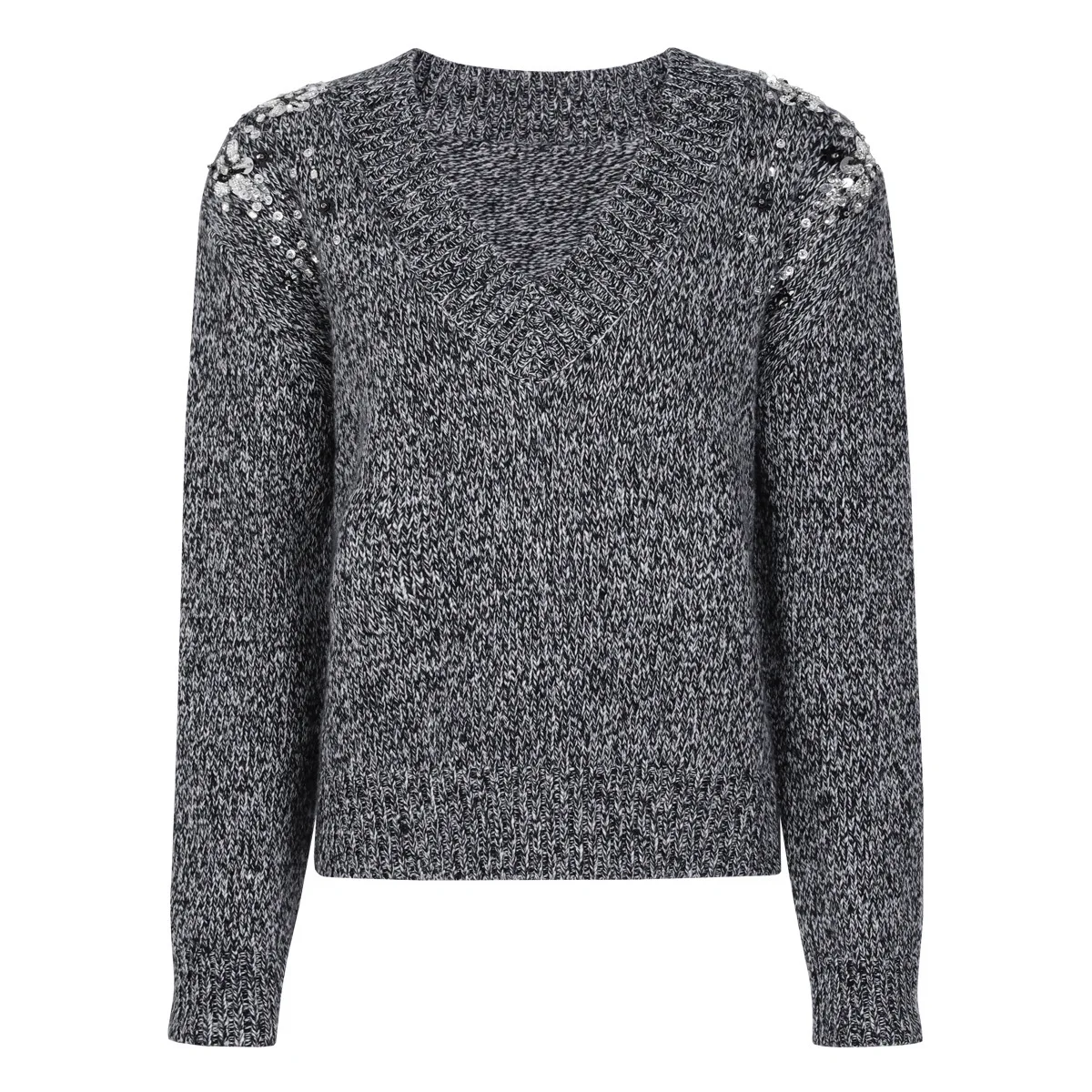 LEOSOXS Jersey elegante para mujer, suéter con patrón de punto en contraste y adornos de lentejuelas para sofisticación atemporal 2025