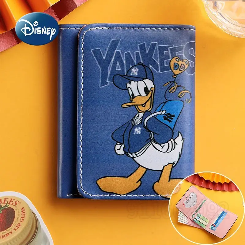 Disney New Mini Coin Purse Cartoon Ladies Coin Purse Three-fold Fashion Children's Wallet Multiple Card Slots Large Capacity