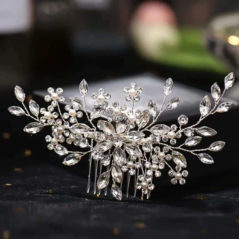 Luxury Crystal Hair Comb Hairpin For Women Bride Rhinestone Flower Hair Comb Pin Bridal Wedding Hair Accessories Jewelry Comb image 2