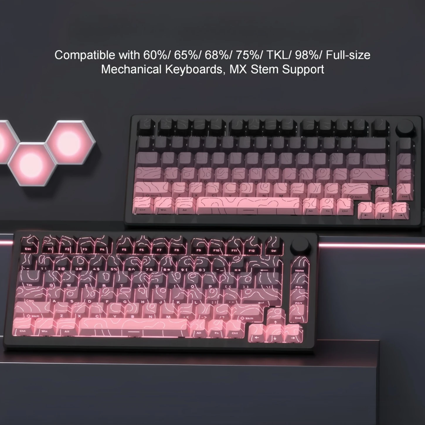 Contour Side Engraved Gradient Shine Through PBT Keycaps Cherry Profile 130 Keys Gaming Office Gift Fit for Mechanical Keyboard view 3
