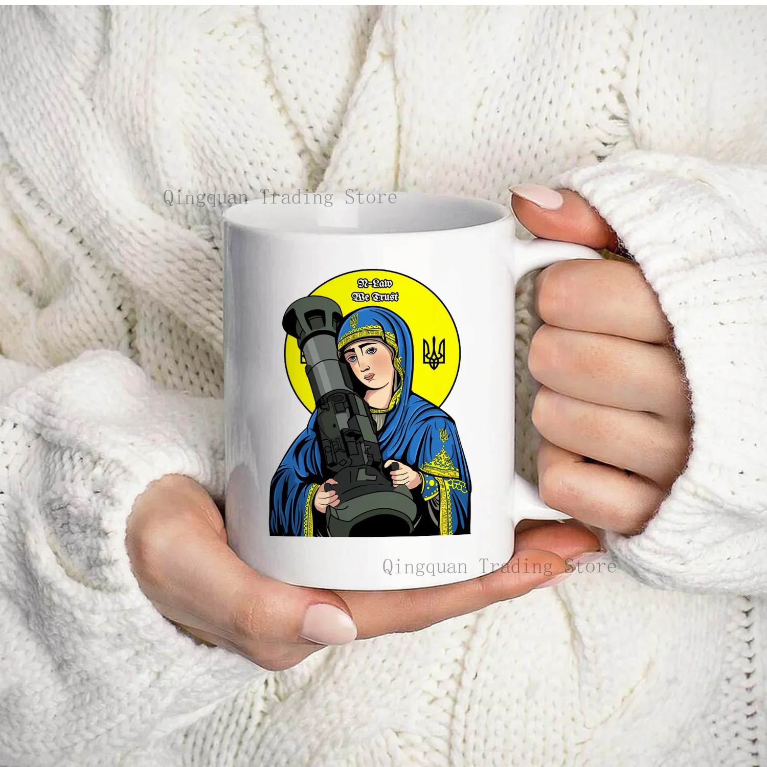 The Protector Of Ukraine Distressed St Javelin Saint NLAW Enamelled cup Coffee Mug 11oz Ceramic Coffee Tea Cocoa Cup