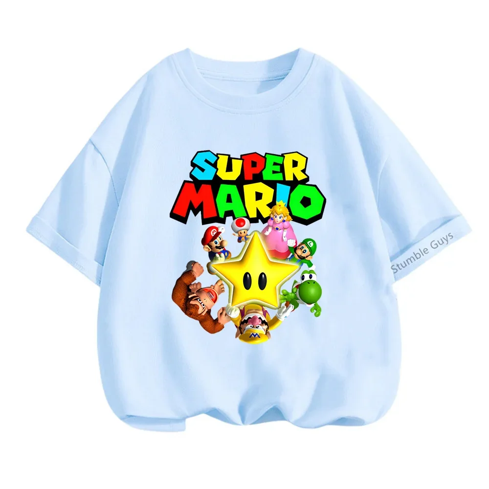 

От 3 до 14 лет Детская футболка с надписью Super Marios, летняя одежда для мальчиков и девочек, персиковый Топ принцессы, футболка с коротким рукавом для подростков