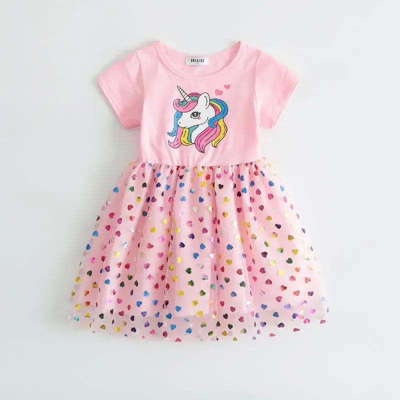 Vestido de verano para niñas pequeñas, tutú de unicornio de dibujos animados, con lentejuelas, de 2 a 8 años, 2024