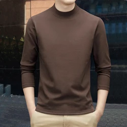 Men's Velvet Top Velvet Slim Fit T-shirt Men's Warm Long-sleeved Pullover Stretch Half Turtleneck Autumn Bottoming Shirt