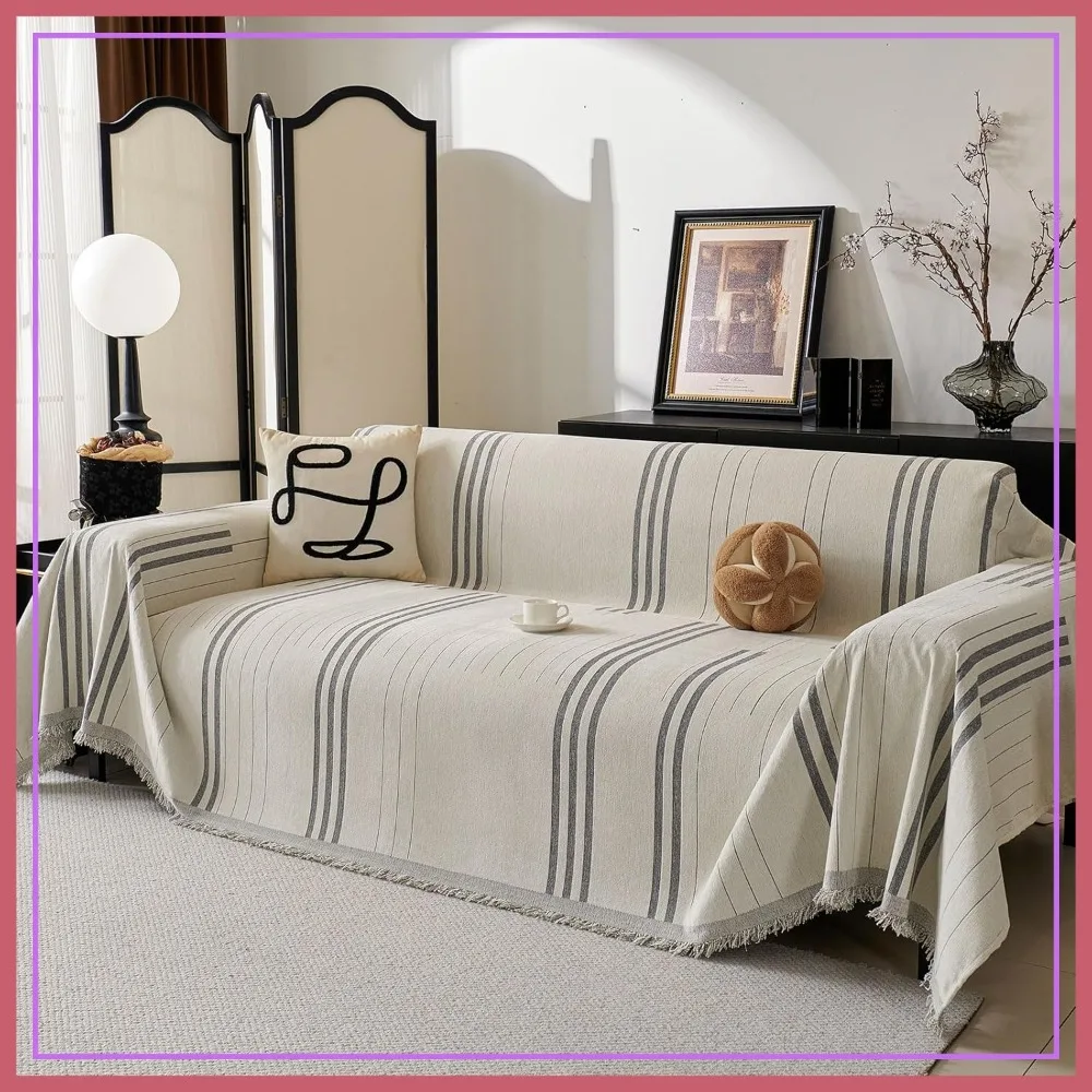 

Boho Couch Covers for Sofa, Washable Soft Non Slip, 3 Cushion, Light Gray 91"x150"