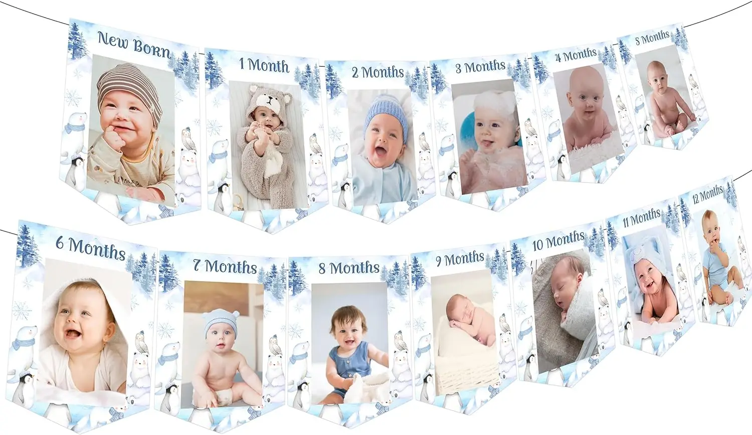 Arctic Polar Animals Photo Banner Winter Onederland 1st Birthday Party Decoration Photo Banner Newborn to 12 Months Photo Banner