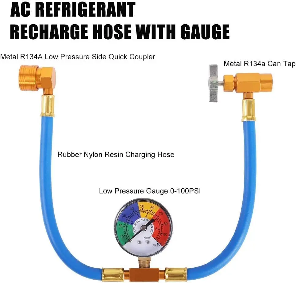 Recarga para Coche AC R134a con Kit Medidor Herramienta Carga Refrigerante Aire Acondicionado Automatique con Manguera CargaFreón