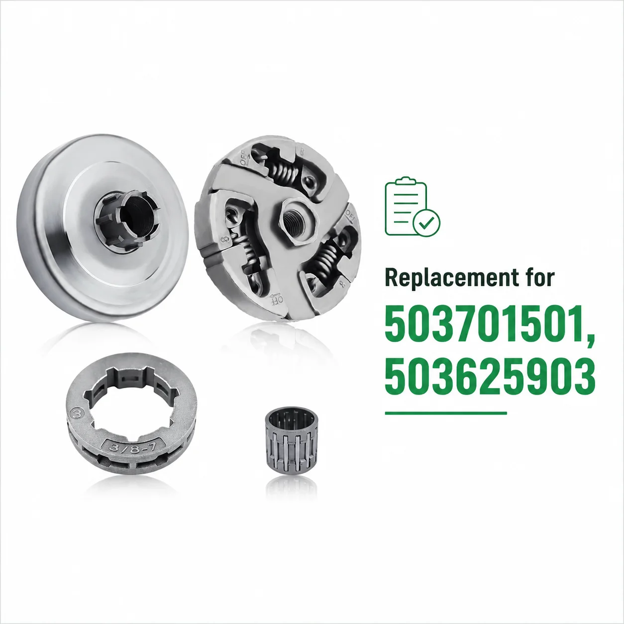 For Husqvarna 3120 394XP 395XP 3120XP Chainsaw, Clutch Drum Rim Sprocket Bearing Kit 3/8-7T, Replaces 503701501 503625903