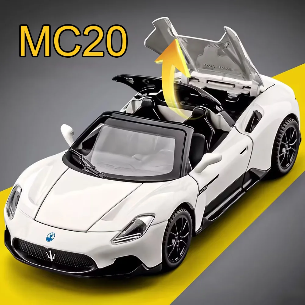 1:32 MC20 車のおもちゃ 合金ダイキャストモデル プルバック式スポーツカーモデル ライトミュージック付き ミニチュア車両 オフィスデスク飾り