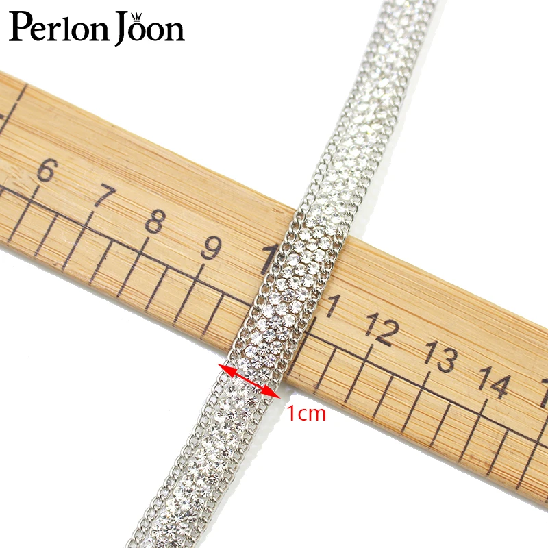 gold silver chain rhinestone trim tape hot fix craft crystal decoration iron on webbing clothing bags shoes TR163