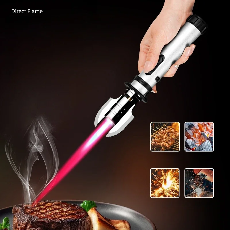 Lightsaber Style Metal Outdoor Windproof Gas Lighter Red Flame Turbine Torch Spray Gun BBQ Cooking Welding Cigar Lighter