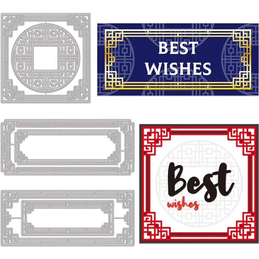 

6Pcs Chinese Frame Cutting Dies Metal Square Round Lace Frames Die Cuts Embossing Stencils Template for Paper Card Making Decor