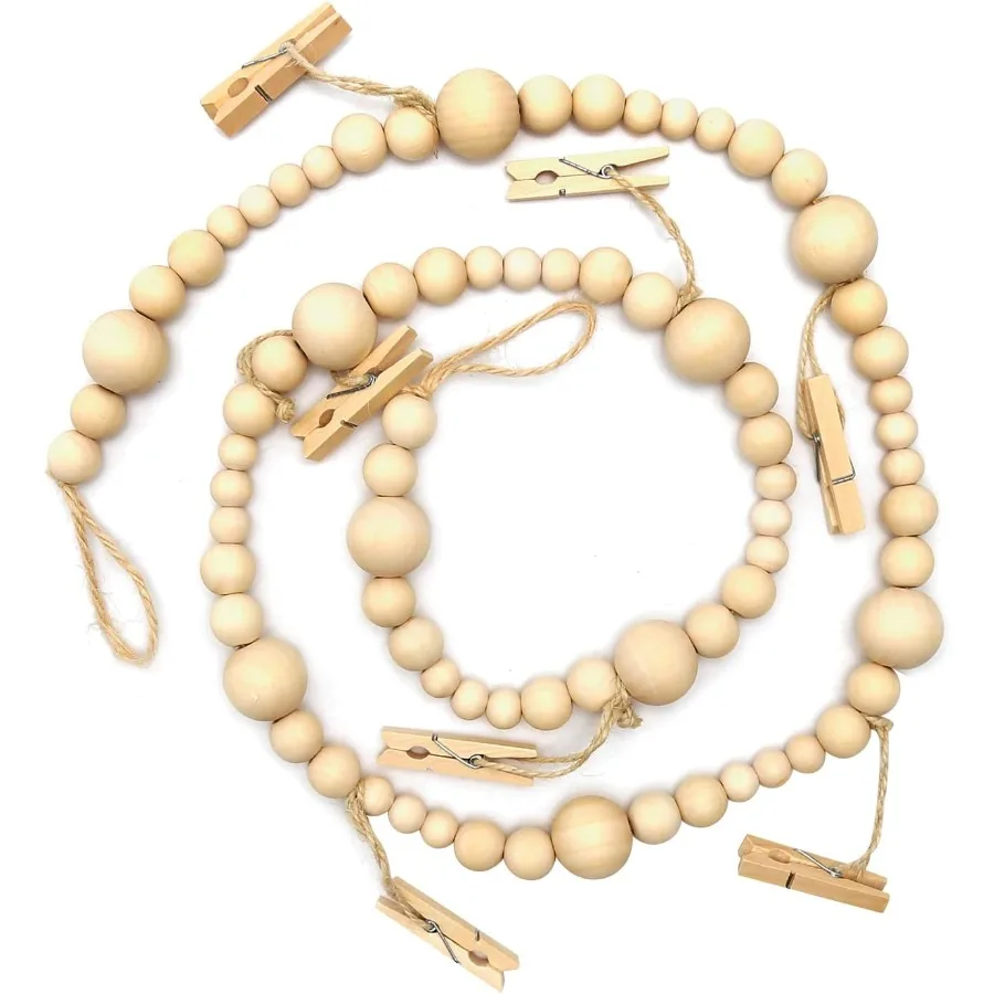 

UOIENRT деревянная гирлянда из бисера с прищепками, подвесная гирлянда в стиле бохо, фотодисплей для декора классного общежития