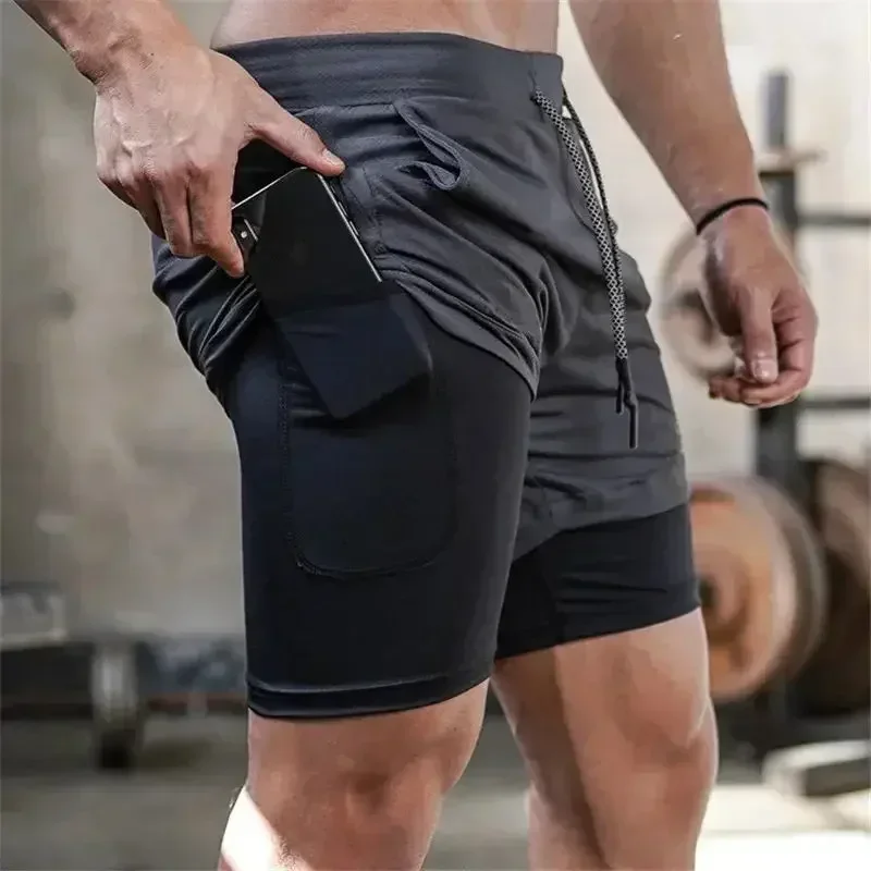 2 Pieces Men\'s Shorts 2In1 Quick Dry Compression Sports Training Jogging Shorts Summer Multiple Colors Outdoor Beach Short Pants