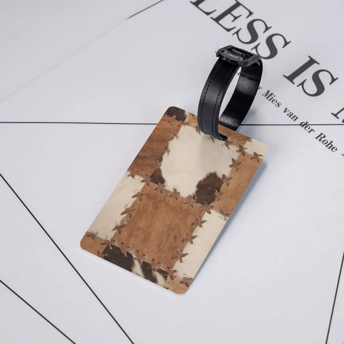 

Patchwork Cowhide Rustic Western Decor Luggage Tags Suitcase Accessories Travel Baggage Boarding Tag Label Holder Name Address