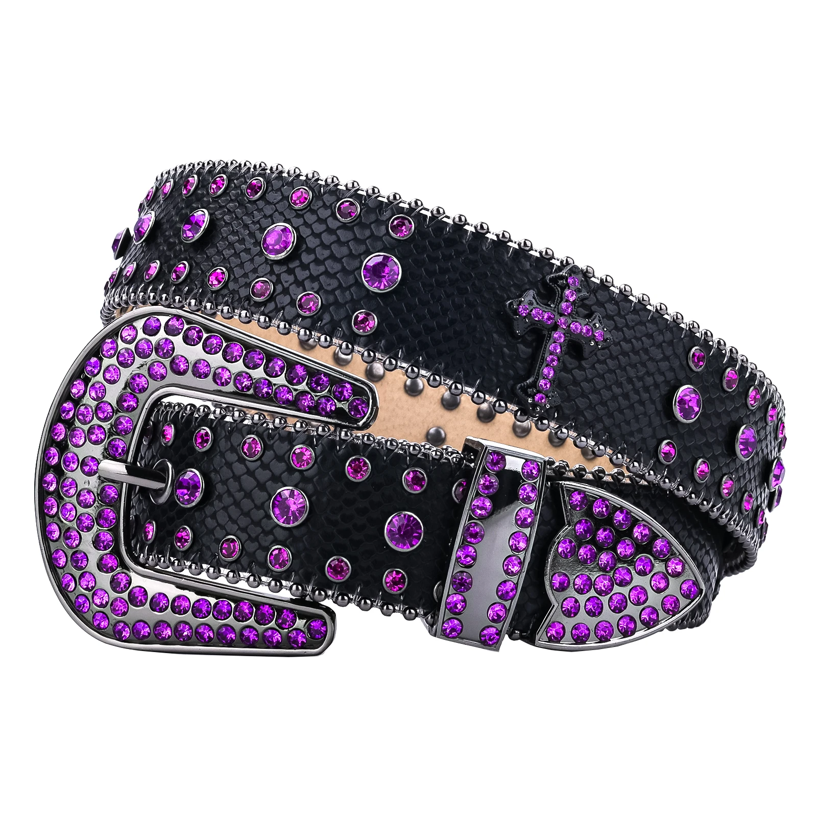 New Purple Cross Belt with Rhinestones Hip Hop Punk Cool Belt for Men Ideal Choice for Gifts