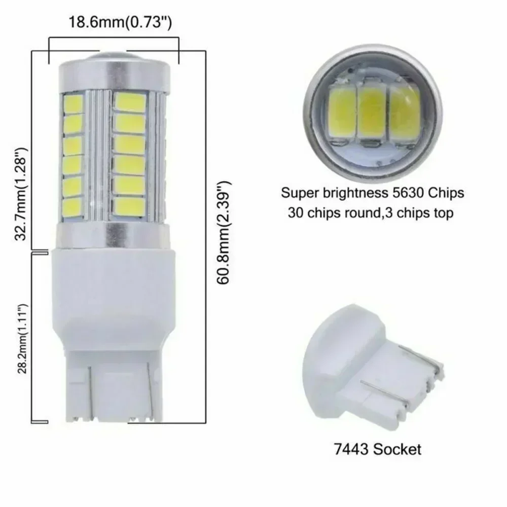 2pcs LED Sidelight 5630 33SMD White Light Chip Aluminum Plastic For T20 W21 5W 7443 W21W Turn Lamp 12V 6.6W 18x60.5mm Car Lights