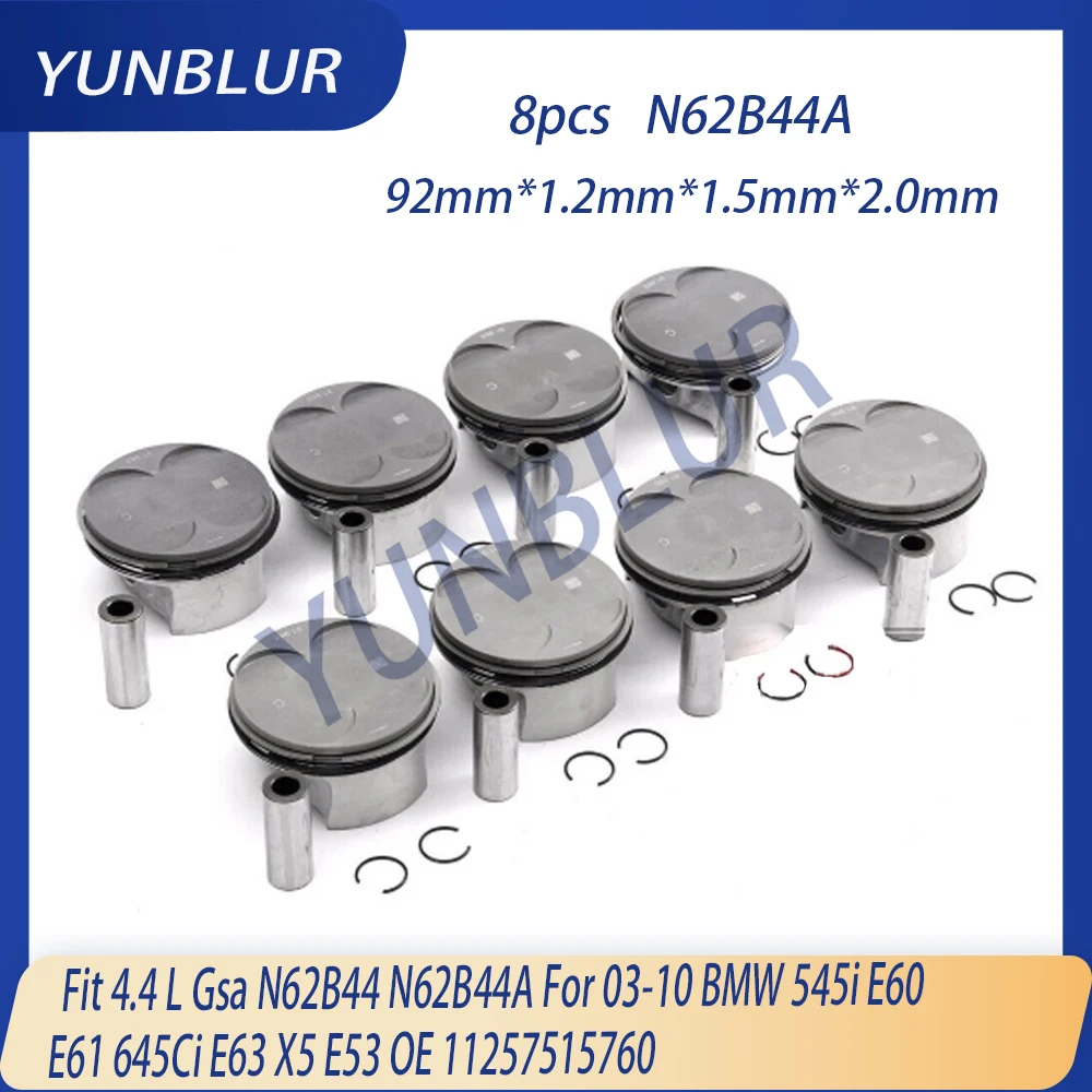 STD 92mm Engine Parts Piston & Rings Set Fit 4.4 L Gsa N62B44 N62B44A For 01-10 BMW 545i E60 E61 645Ci E63 X5 E53 OE 11257515760