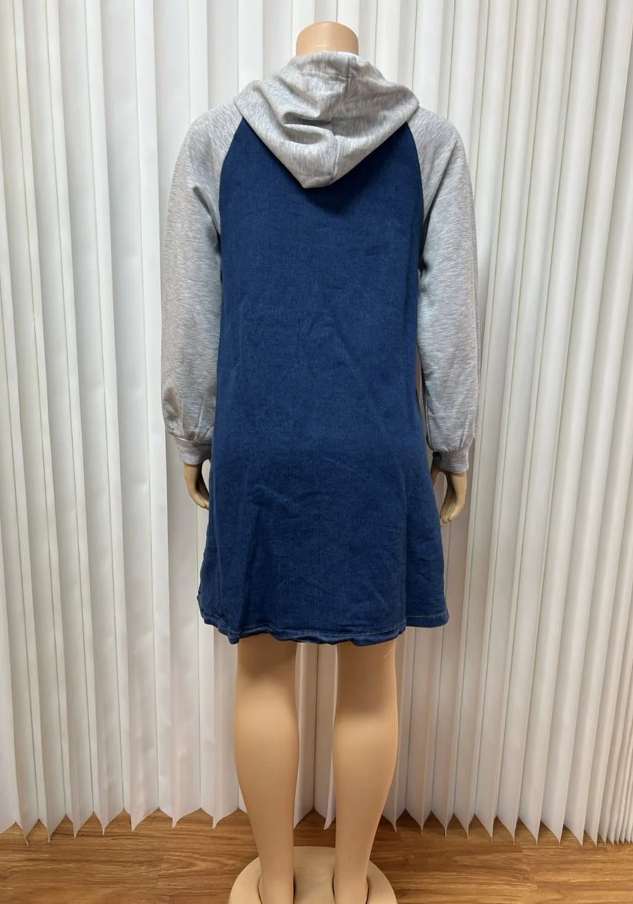 Mini Dresses Women Vintage Denim Dress Hooded Patchwork Drawstring Button Washed Streetwear A Line 2025 Female Casual Vestidos