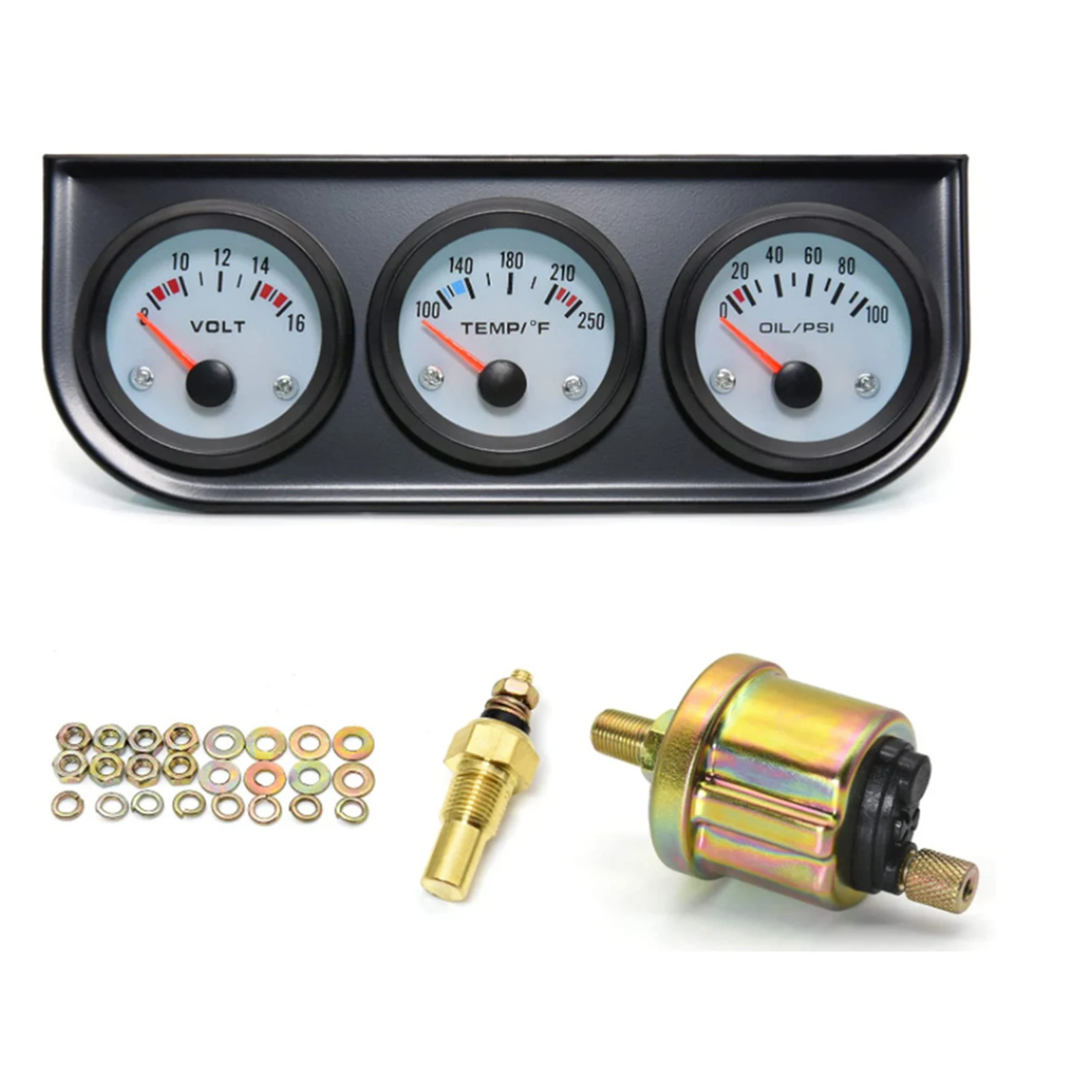 

Triple Gauge 3 In 1 Water Temp Gauge Oil Pressure Gauge Oil Temperature Gauge with Sensor 1/8 NPT Voltage for Racing Car