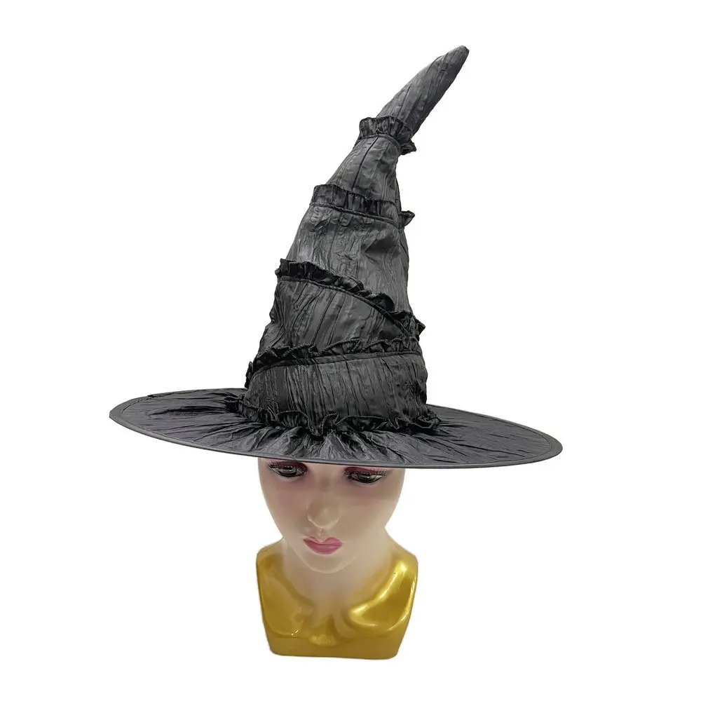 Dark Style Witch Hat Black Lace Ruffle Halloween Magician Witch Cap