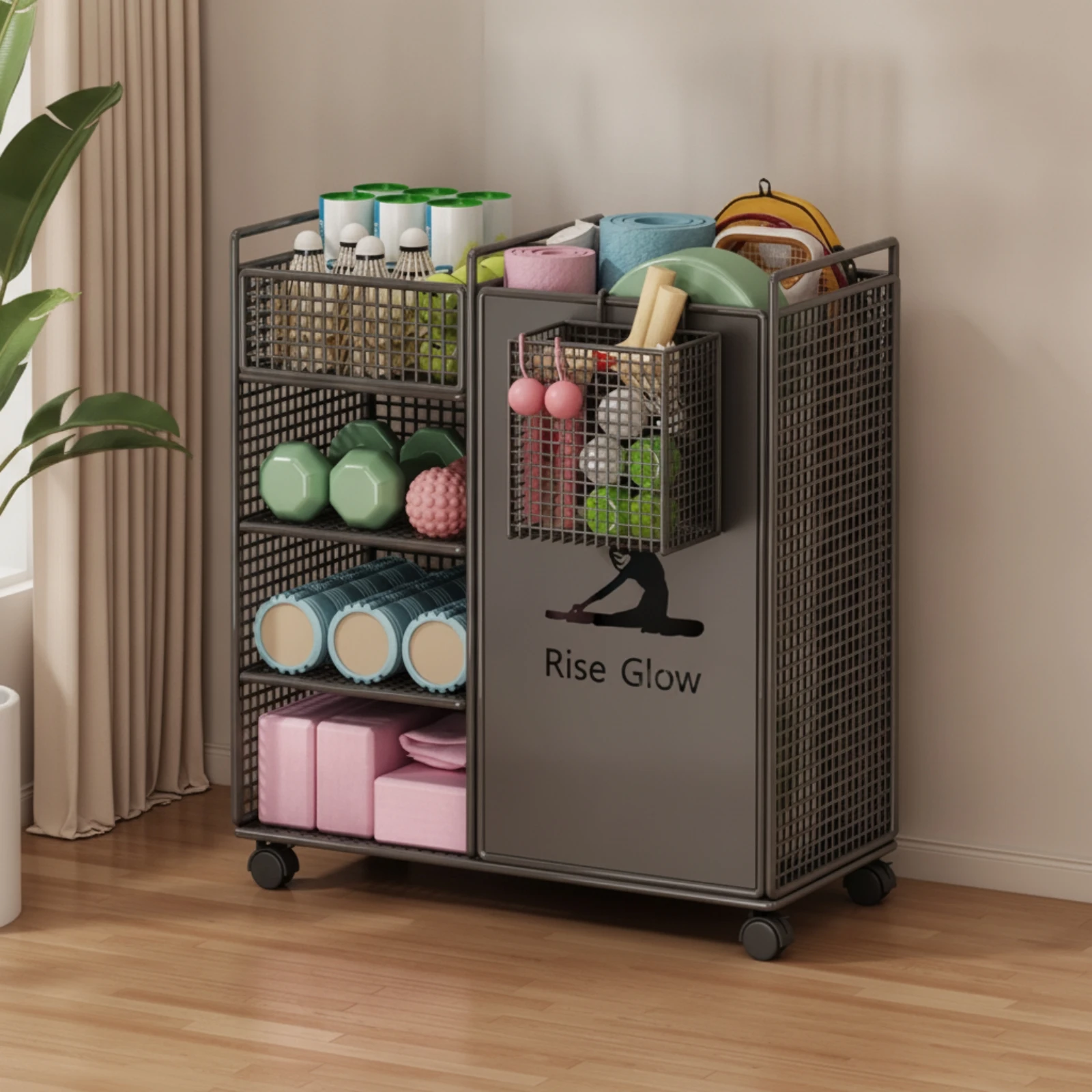 Fitness Equipment Rack with Wh - Sports Equipment Trolley review and price