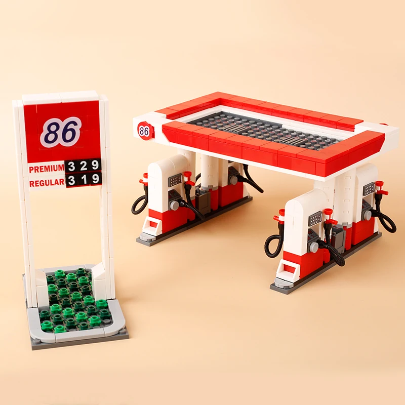 MOC City Gas Station  Building Blocks Kit Fuel Pump Nozzle Cit Street View Bricks Toys Kids Gift