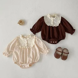 2024 New Autumn 0-24M Children Clothes Toddler Baby Girl Romper Long Sleeved Cotton Splicing Infant Baby Girls Jumpsuit