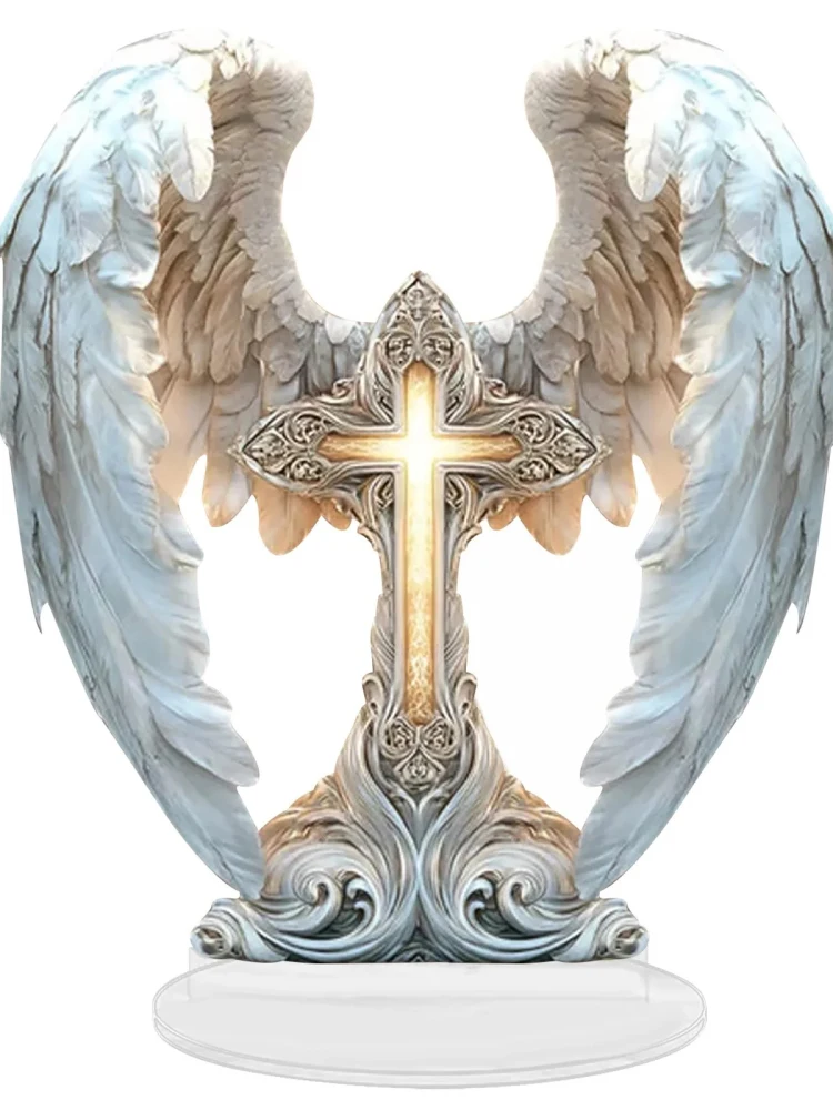 Ailes d'ange croix 2D acrylique charmant ange ornement maison salon table parfait noël nouvel an cadeau pour les amis