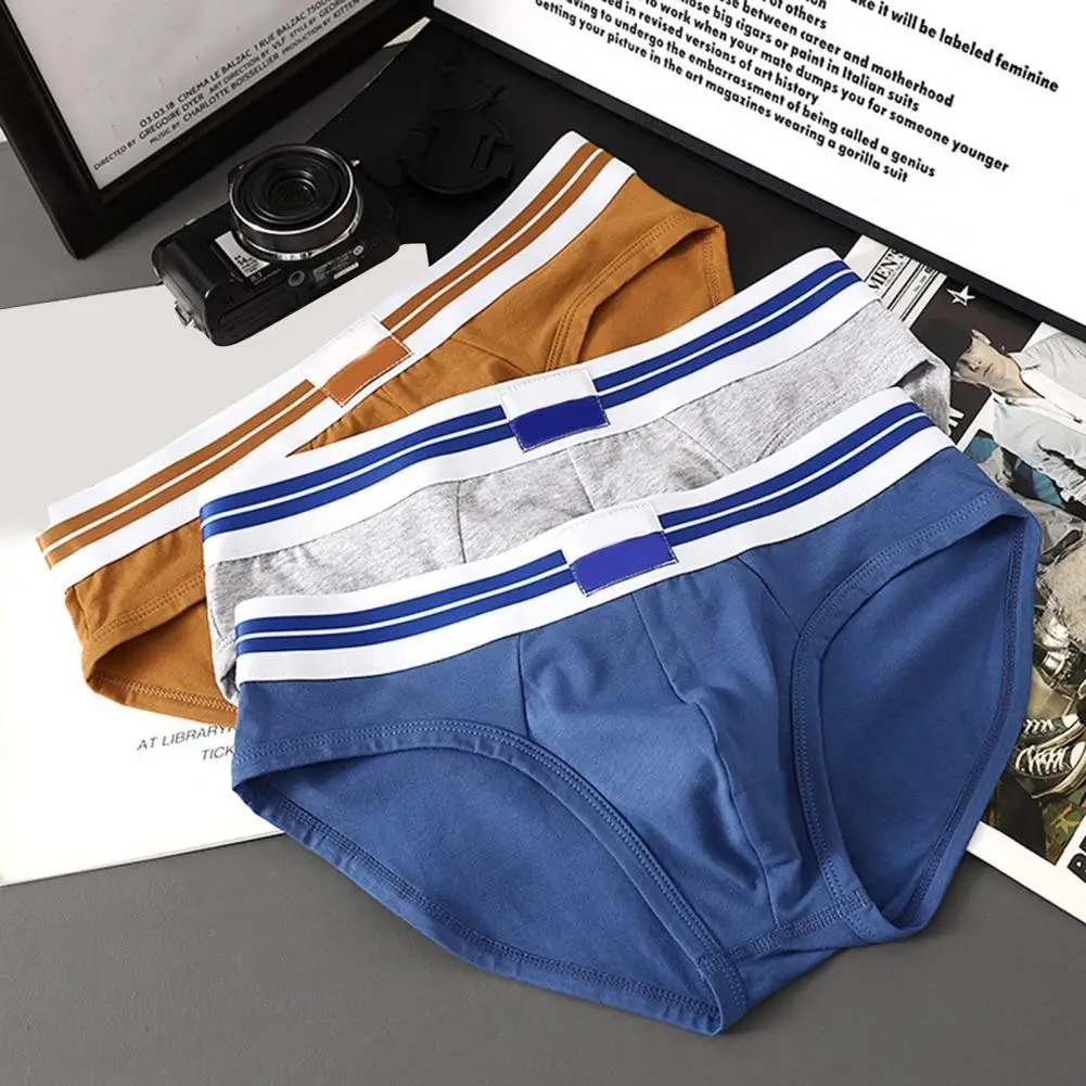 Men Briefs Mid-rise Elastic Waistband Breathable Color Matching Slim Fit Underwear with 3D Pouch Design Men Underwear Trunks