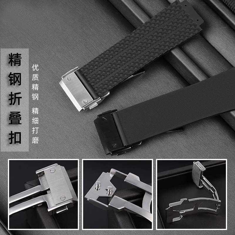 Silicone Rubber Watchband for Hublot BIG BANG Black Blue Men\'s Strap With Butterfly Buckle Watch Accessories 26*19mm 24*17mm