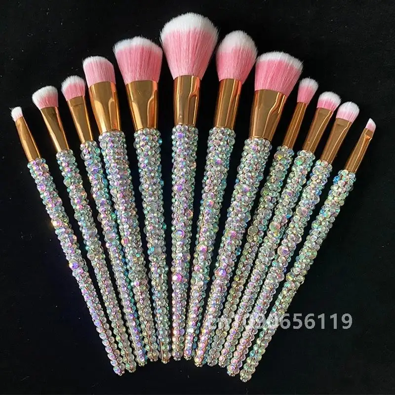 12 Teile/satz Diamant-verzierte Make-Up Pinsel Edelsteine Make-Up Schönheit Werkzeuge Voller Diamanten Lose Pulver Foundation Concealer Pinsel Bling