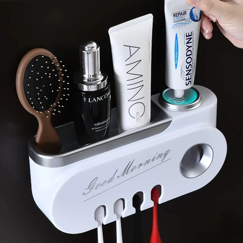 New Multi-hanging Toothbrush Holder Automatic Toothpaste Squeezer Dispenser Makeup Storage Rack Bathroom Accessories Sets Home