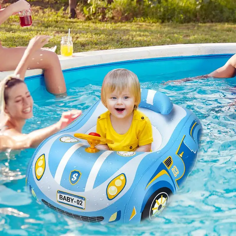 Kids Swim Float Car Shape Swimming Floaties Outdoor Games Inflatable Ride-On Water Toys For Kids Ages 3 Pool Toy For Lake Beach