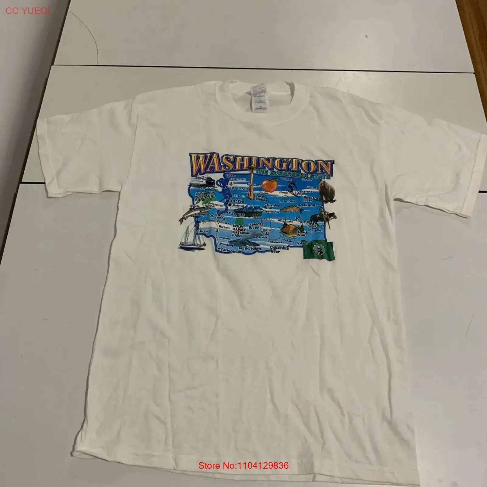 Vintage Washington State T Shirt Medium Map Tourist USA Travel Seattle Evergreen vintage Washed fashion homme Breathable