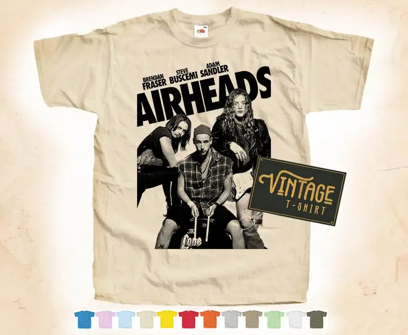 

BLACK Print: Airheads V2 T shirt Tee Natural VINTAGE Cotton Movie Poster Beige 12 colors All Sizes