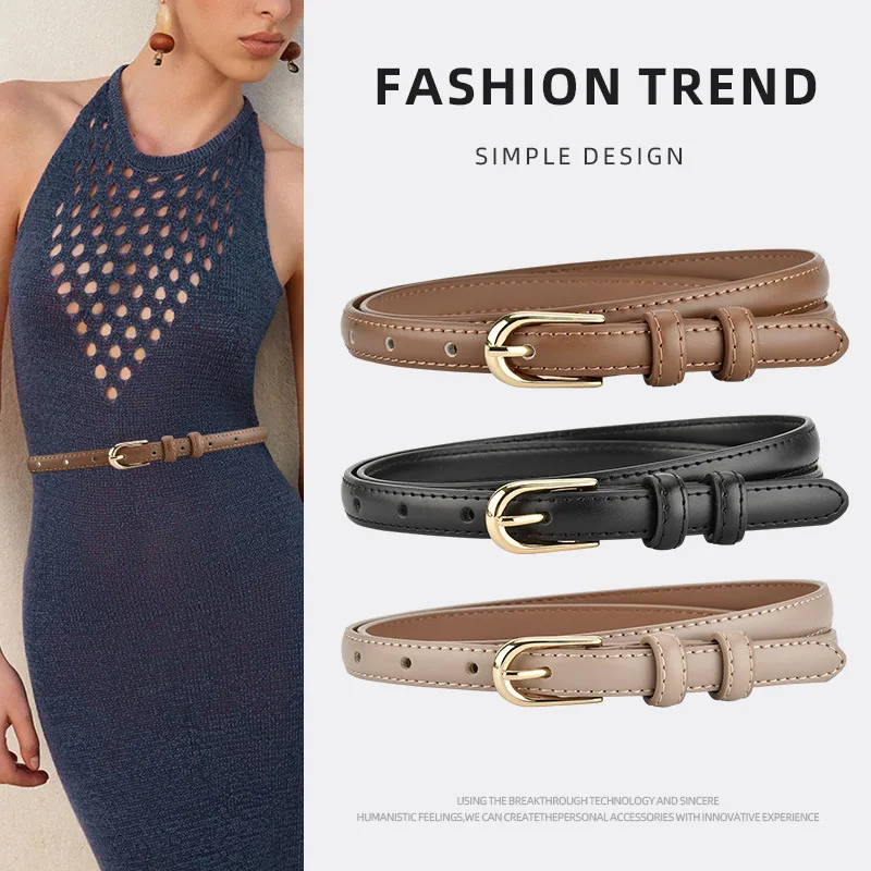 

New High-end Fashionable Simple Leather Thin Belt for Women Cowhide Belt Versatile Decorative Jeans and Dress Belt for Women
