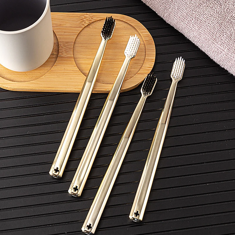 1Pcs Soft Toothbrush Men Women Adult Toothbrush Electroplate Gold Color Dental Brushes Toothbrushes