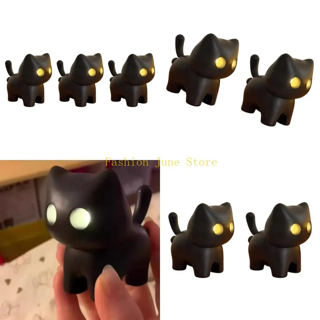 N5KA Sturdy Lightweight Plastic Ring Featuring Black Cats Design Auto Glowing and Meow for Convenience and Stress Relief