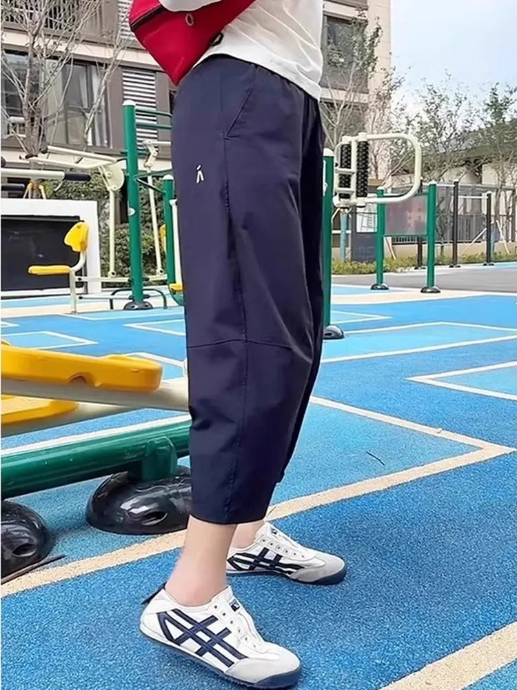 

Спортивные брюки Qui Dry Ice Silk, женские летние утягивающие свободные солнцезащитные брюки Harlan Carrot, корейские брюки с девятью точками