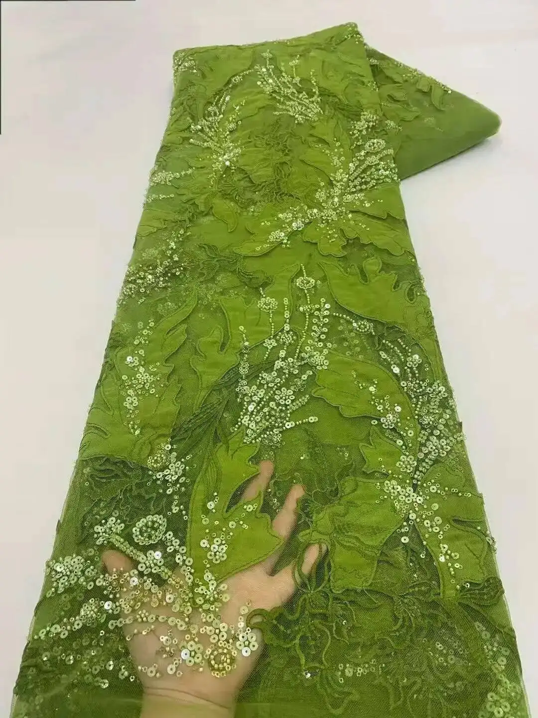 

5yards African Sequins Beaded Lace Fabrics 2025High Quality Embroidery French Nigerian Lace Fabric For Wedding Sewing Material