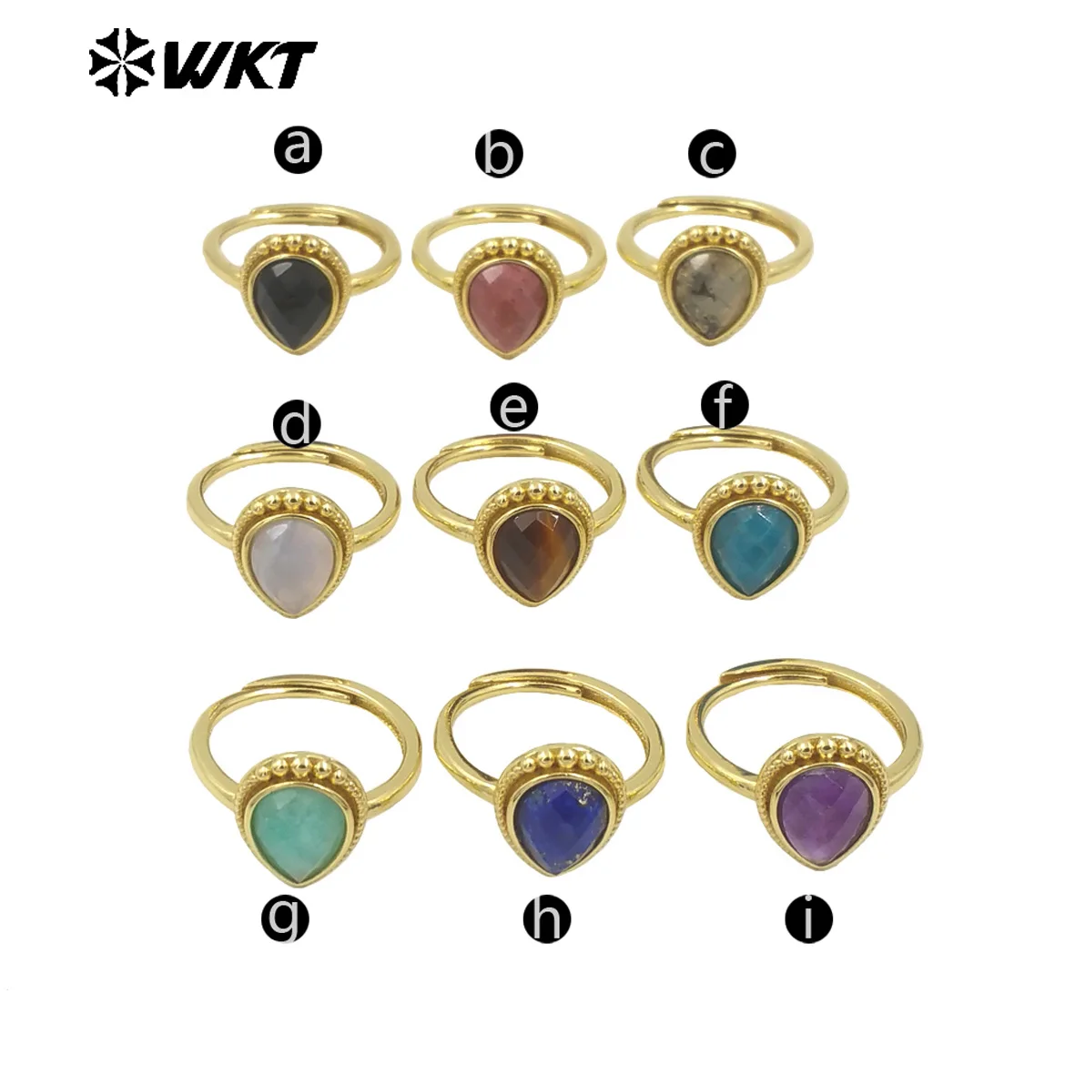 WT-R509 Exquisite Water Drop Shape Tiger Eye Black Obsidian Gemstone Rings For Women Daily Commuter Decorated